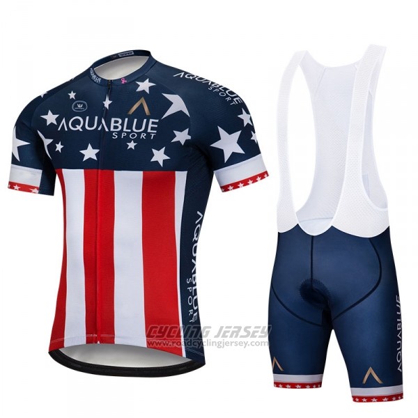 2018 Cycling Jersey Aqua Blue Sport Champion USA Short Sleeve and Bib Short